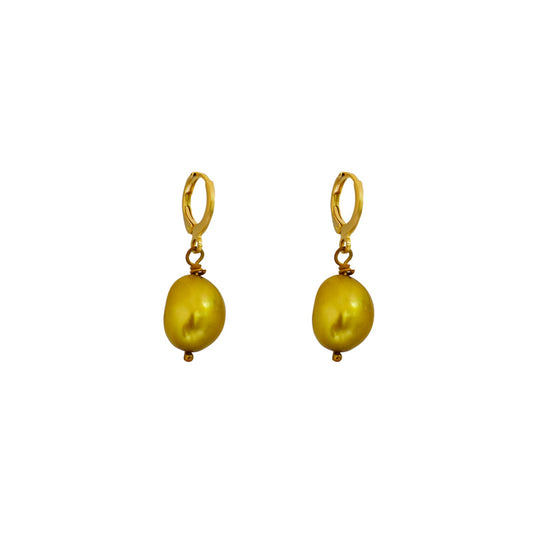 Gold freshwater pearl huggie hoop earrings | by Ifemi Jewels-0